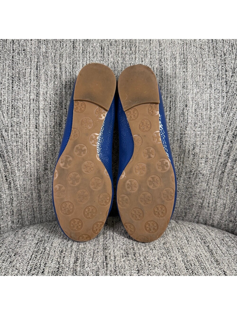 Tory Burch Reva Blue Patent Leather Ballet Flats Logo Shoes Womens Size 8.5 - Picture 2 of 11